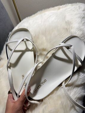 Women's White Crisscross Slide Sandals